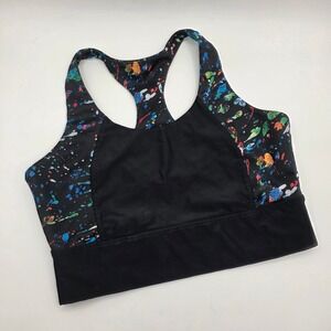 Fabletics Womens Paint Splatter Racerback Sports Bra Black Multi BA1719783 M